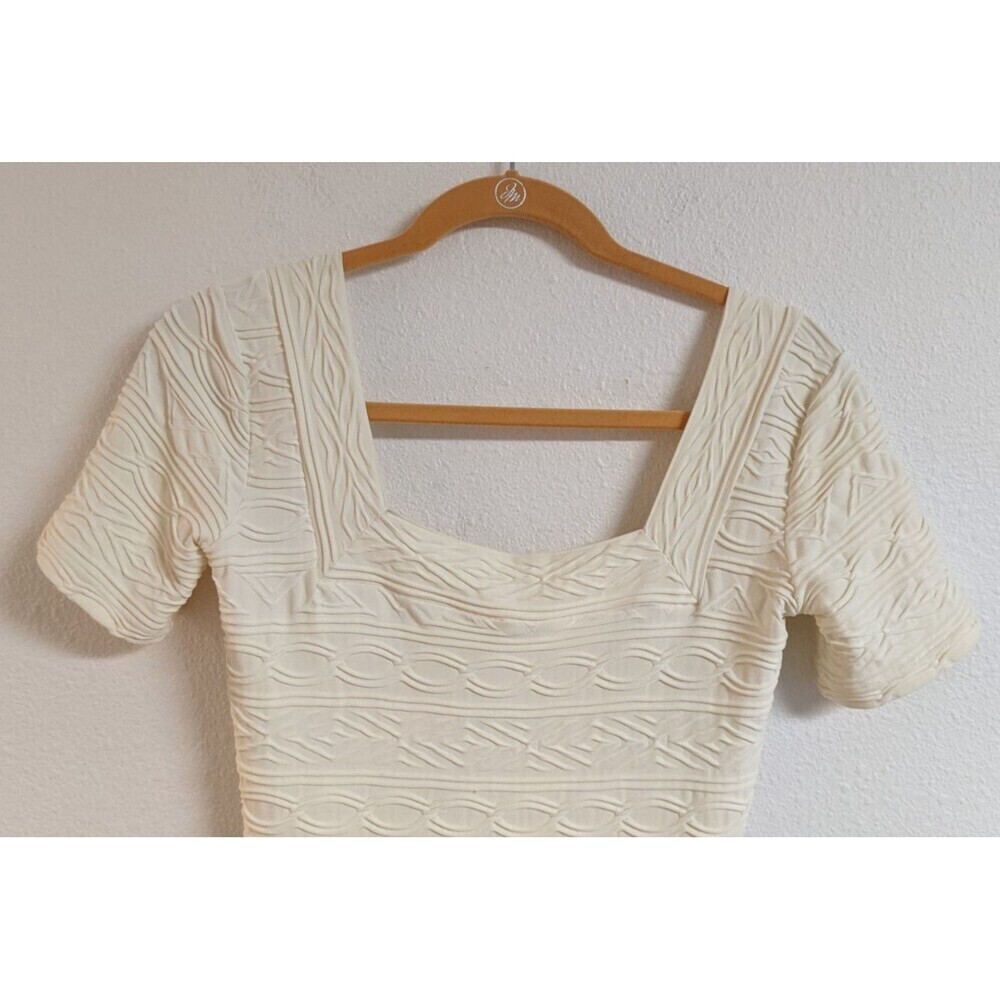 iKiTo Ivory Stretch Bodycon Short Sleeve Square Neck Dress Made In France 40/8 - Picture 2 of 8